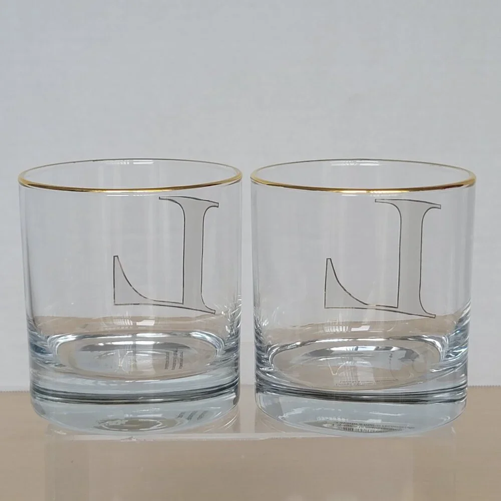Williams Sonoma Monogram Double Old-Fashioned 2 Clear Drinking Glass Letter 